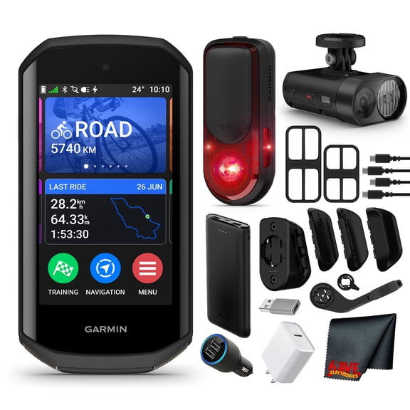 Garmin Varia RearVue 820 Bike Radar Tail Light Bundle with Mount Charging Cable + Edge 1050 Premium Cycling Computer + Varia Vue Cycling Headlight and 4k Camera Crystal-Clear Video Recording