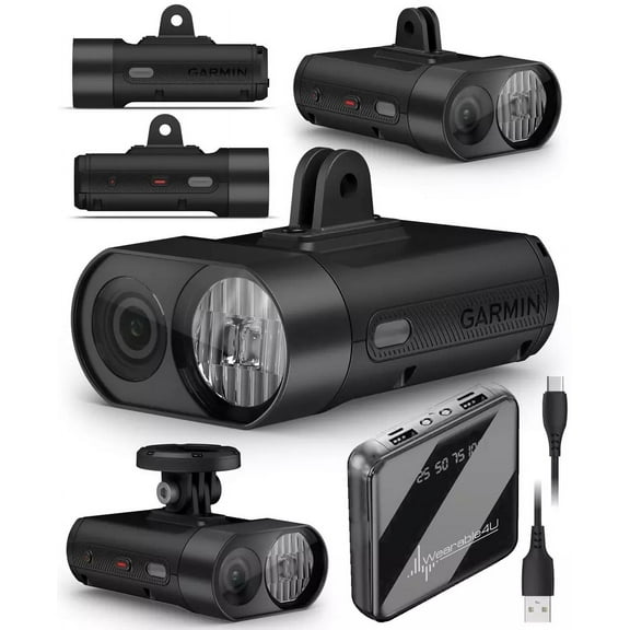 Garmin Varia Vue, Cycling Headlight and 4k Camera, Light Intensity up to 600 Lumens, Crystal-Clear Video Recording, Incident Detection While Cycling with Wearable4U PowerBank Bundle