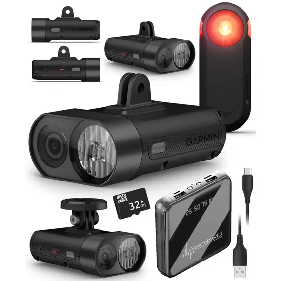 Garmin Varia Vue - Cycling Headlight & 4k Camera & Varia RTL515 Rearview Radar w/ 32 GB microSDHC & Wearable4U PowerBank Bundle