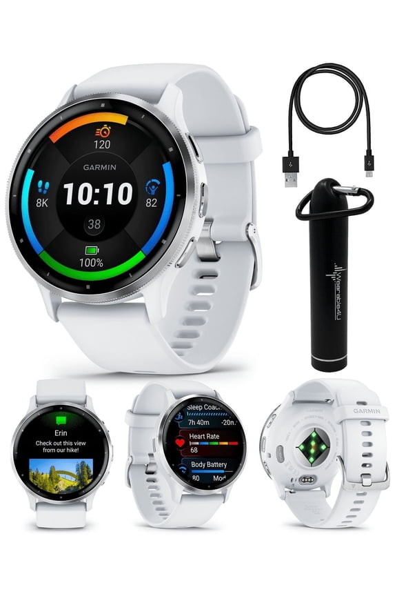 Garmin Venu 3 GPS Smartwatch AMOLED Display 45 mm Watch Whitestone with PowerBank