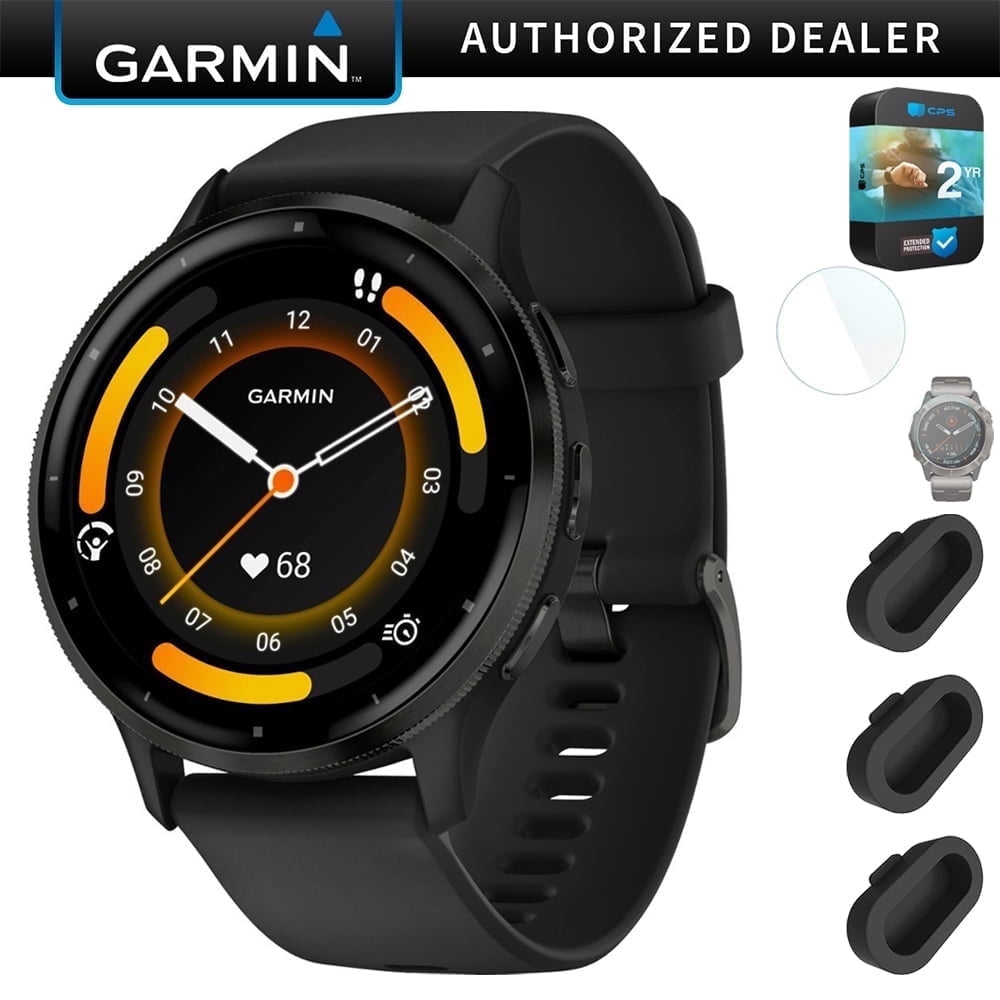 Garmin Venu 3 Health and Fitness GPS Smartwatch Steel Bezel w/ Black Case (45mm) Bundle with 2 Year Protectio Pack + Deco Essentials Silicone Dust Cover - 3 Pack + 1.4 Inch Screen Protector