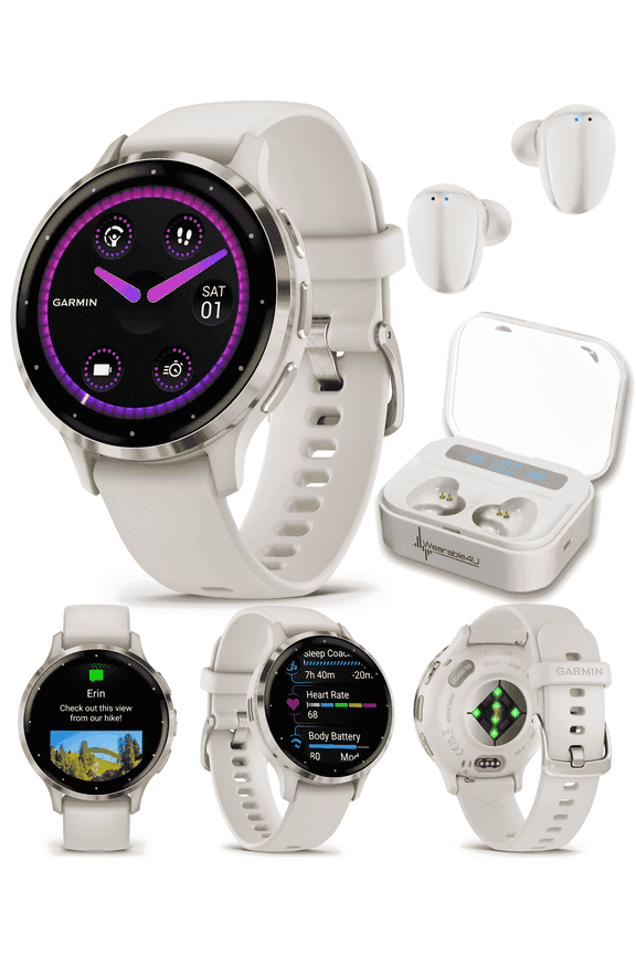 Garmin Venu 3S GPS Smartwatch, AMOLED Display 41 mm, Advanced Health/Fitness Features, 10 Days Battery, Sleep Coach, Ivory Case | Wearable4U White EarBuds Bundle