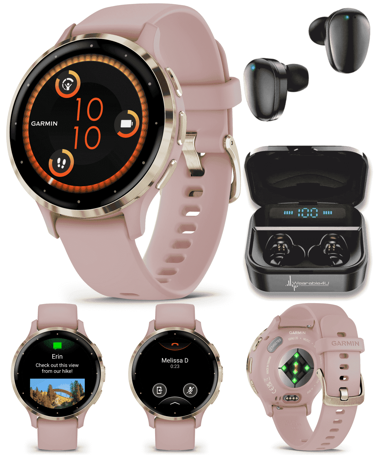 Garmin Venu 3S GPS Smartwatch, AMOLED Display 41 mm Watch, Advanced Health and Fitness Features, Up to 10 Days of Battery, Wheelchair Mode, Sleep Coach, Dust Rose with Wearable4U Black EarBuds Bundle