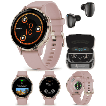 Garmin Venu 3S GPS Smartwatch, AMOLED Display 41 mm Watch, Advanced Health and Fitness Features, Up to 10 Days of Battery, Wheelchair Mode, Sleep Coach, Dust Rose with Wearable4U Black EarBuds Bundle
