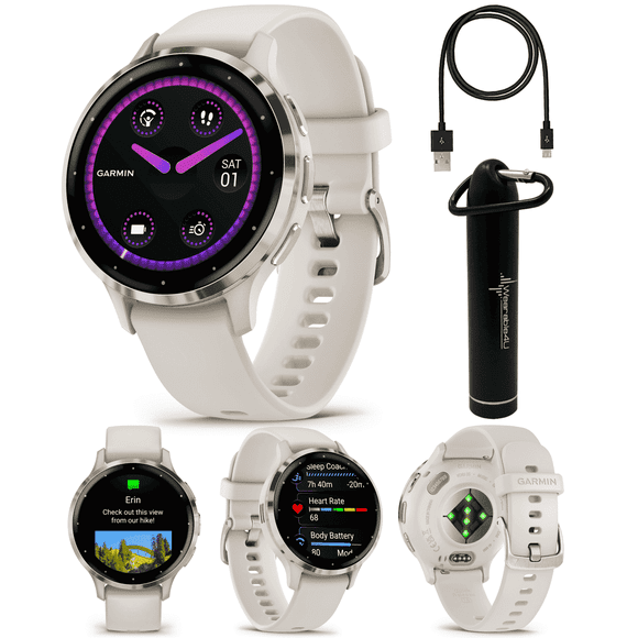 Garmin Venu 3S GPS Smartwatch, AMOLED Display 41 mm Watch, Advanced Health and Fitness Features, Up to 10 Days of Battery, Wheelchair Mode, Sleep Coach, Ivory Case with Wearable4U Power Bank Bundle