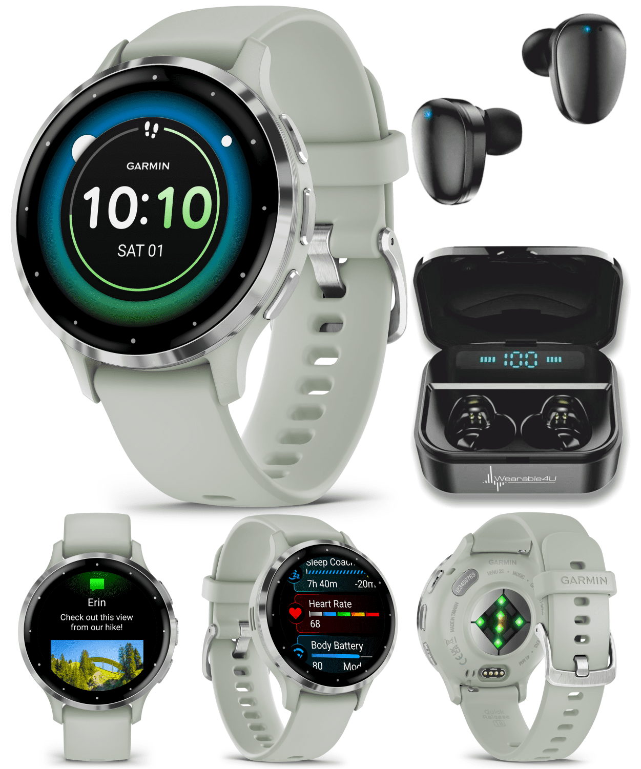 Garmin Venu 3S GPS Smartwatch, AMOLED Display 41 mm Watch, Advanced Health  and Fitness Features, Up to 10 Days of Battery, Wheelchair Mode, Sleep  Coach, Sage Gray with Wearable4U Black EarBuds Bundle 