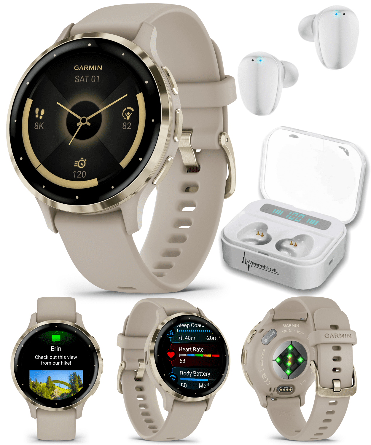 Garmin Venu 3S GPS Smartwatch, AMOLED Display 41 mm Watch, Advanced Health  and Fitness Features, Up to 10 Days of Battery, Wheelchair Mode, Sleep  Coach, Ivory Case with Wearable4U White EarBuds Bundle 