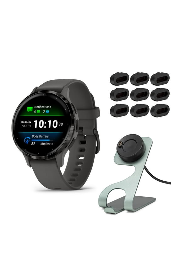 Venu 3S Smartwatch (Slate/Gray) with Charging Stand and Port Plugs