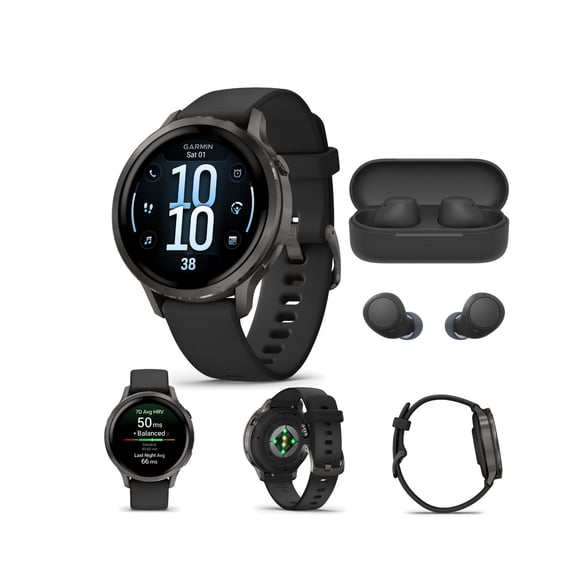 Garmin Venu 4 41mm AMOLED (Slate/Black) GPS Smartwatch Bundle with Wireless Earbuds (2 Items)