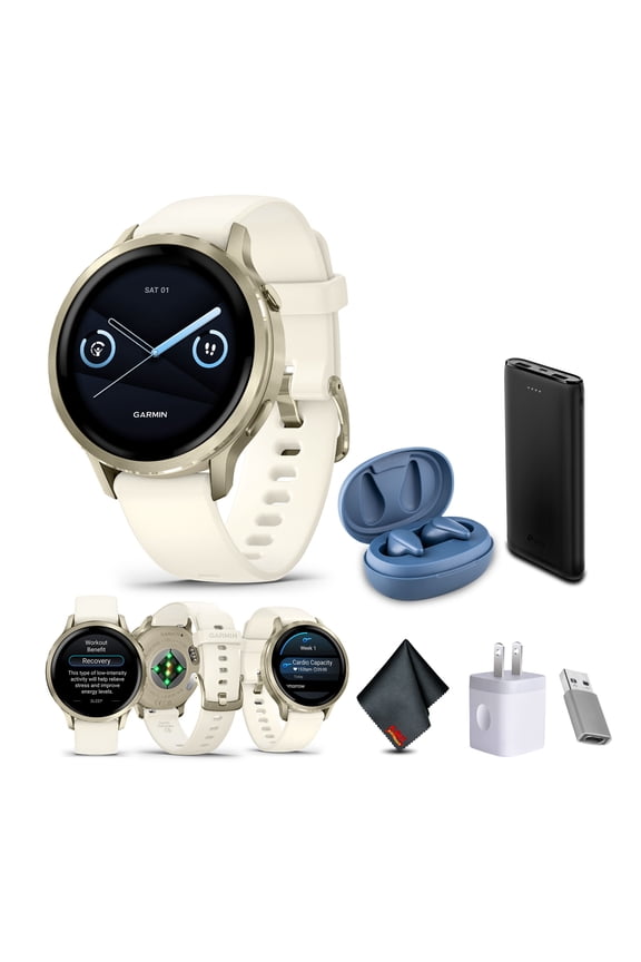 Venu 4 41mm GPS Fitness Smartwatch, Lunar Gold with Bone Band Bundle