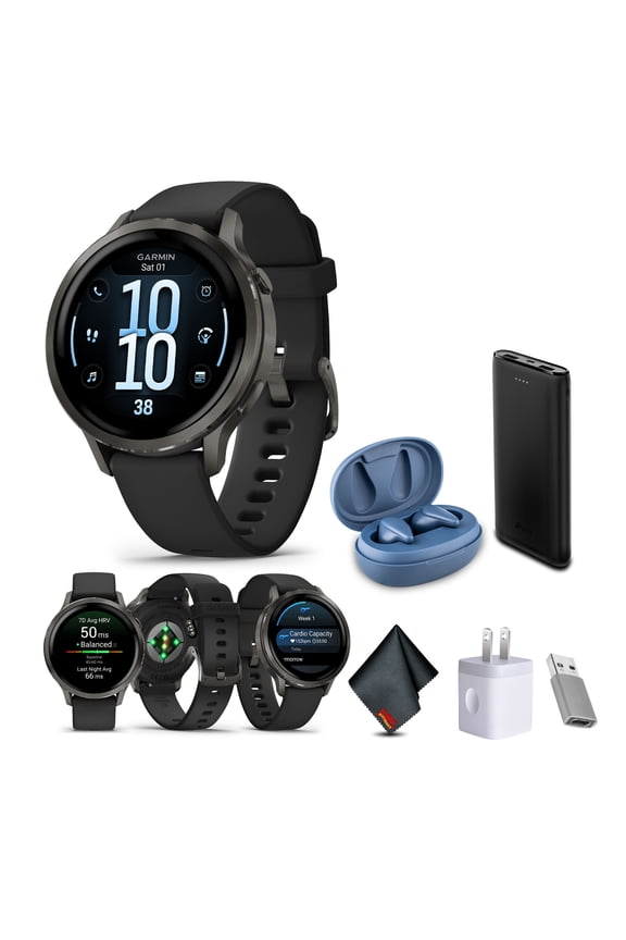 Venu 4, 41mm, Advanced Fitness and Multisport Tracker GPS Smartwatch, 1.2" AMOLED Display, Built-in Flashlight, 10 Days of Battery Life, Slate with Black Silicone Band (Watch Bundle)