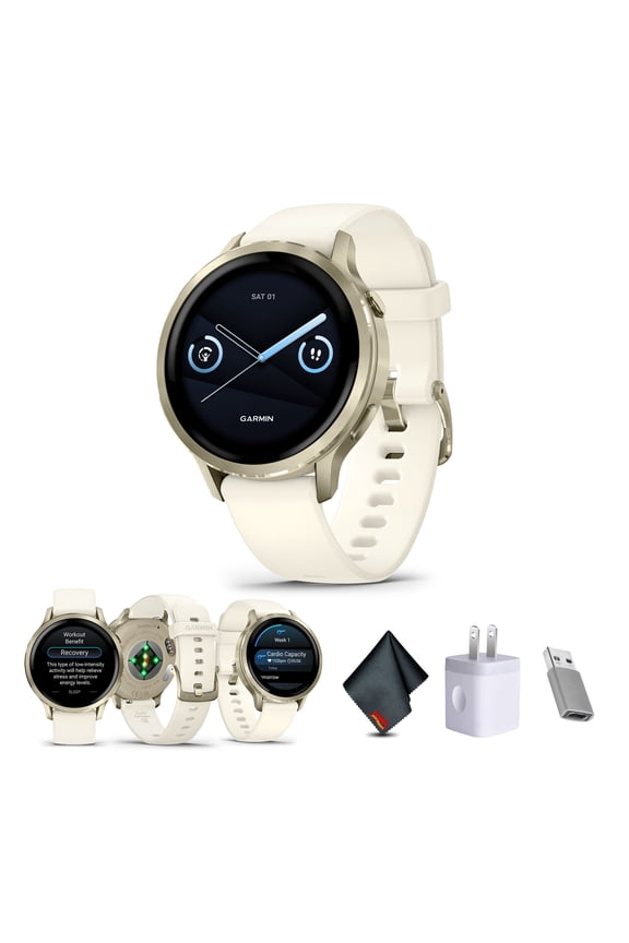 Venu 4 41mm GPS Fitness Smartwatch, Lunar Gold with Bone Band Bundle