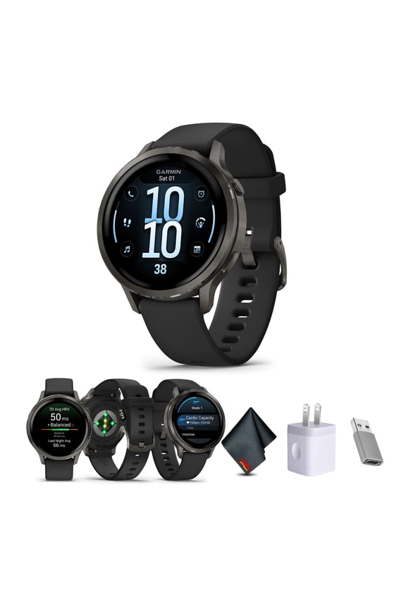 Venu 4, 41mm, Advanced Fitness Tracker GPS Smartwatch, 1.2" AMOLED Display, Built-in Flashlight, 10 Days of Battery Life, Slate with Black Silicone Band (Watch Bundle)