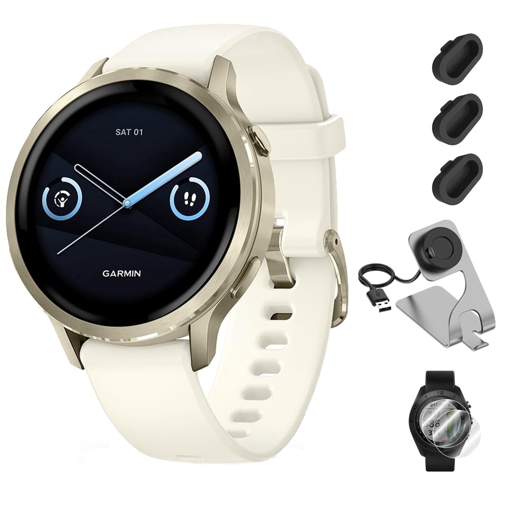 Garmin Venu 4 41mm GPS Smartwatch Lunar Gold Bundle + Dock Dust Covers Screen Guards
