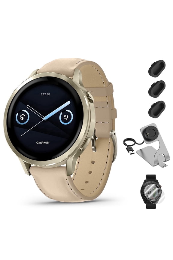 Venu 4 41mm GPS Smartwatch Lunar Gold Bundle + Dock Dust Covers Screen Guards
