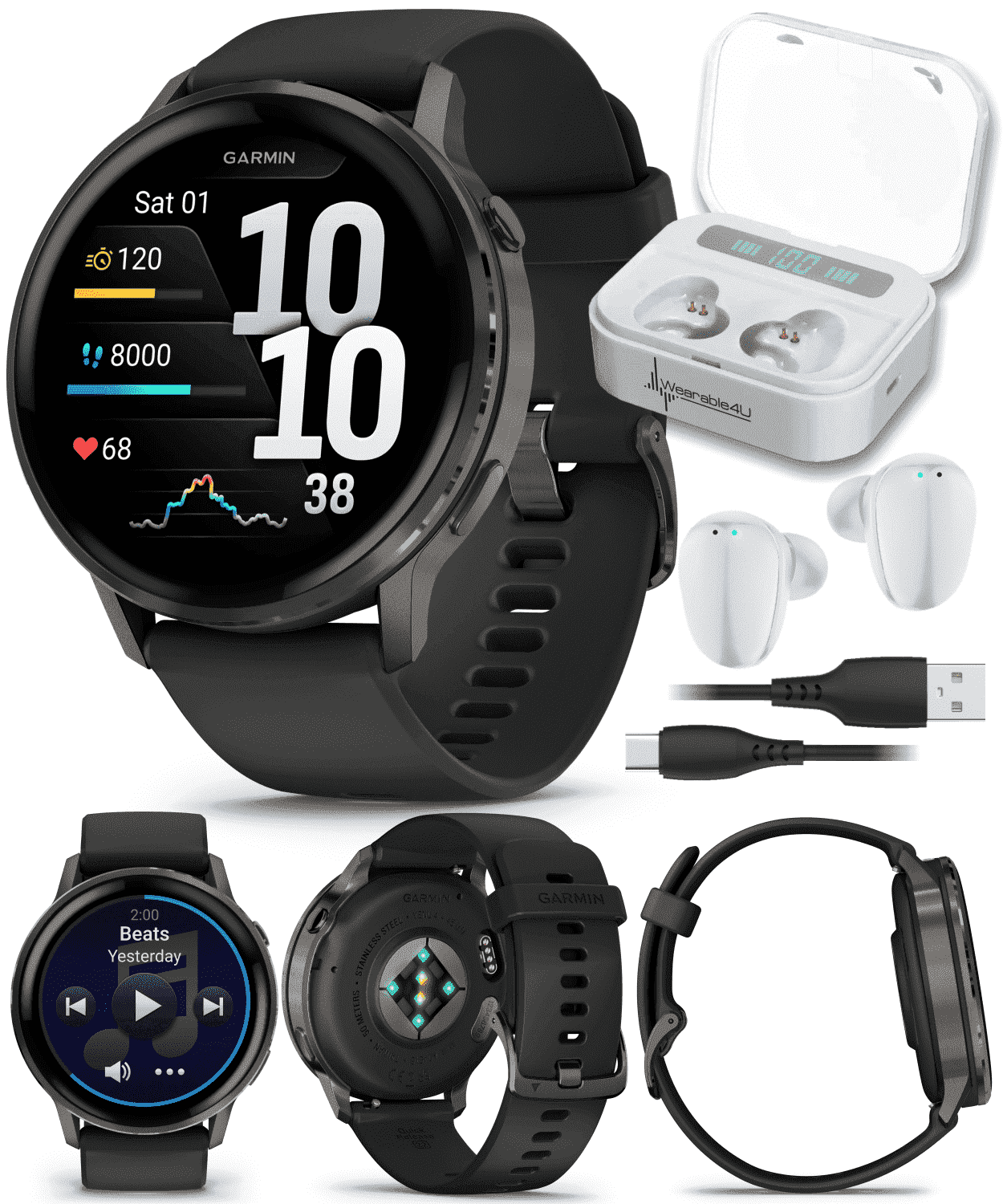 Garmin, Venu 4 Smartwatch, 45mm AMOLED, Black with Black Silicone
