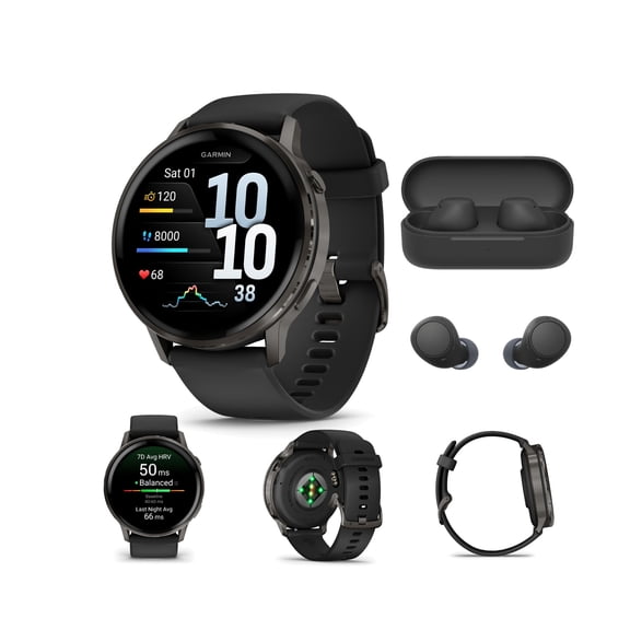 Garmin Venu 4 45mm AMOLED (Slate/Black) GPS Smartwatch Bundle with Wireless Earbuds (2 Items)