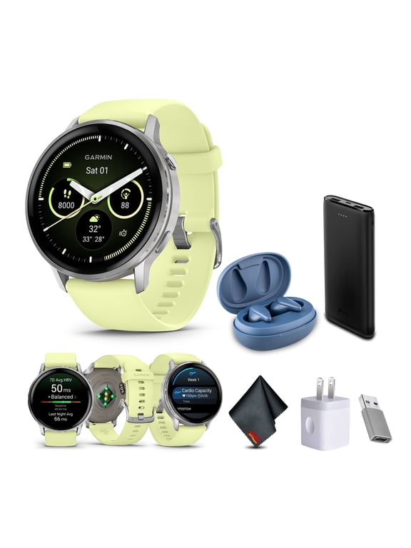 Venu 4, 45mm, Advanced Fitness and Multisport Tracker GPS Smartwatch, 1.4" AMOLED Display, Built-in Flashlight, 12 Days of Battery Life, Silver with Citron Silicone Band (Watch Bundle)