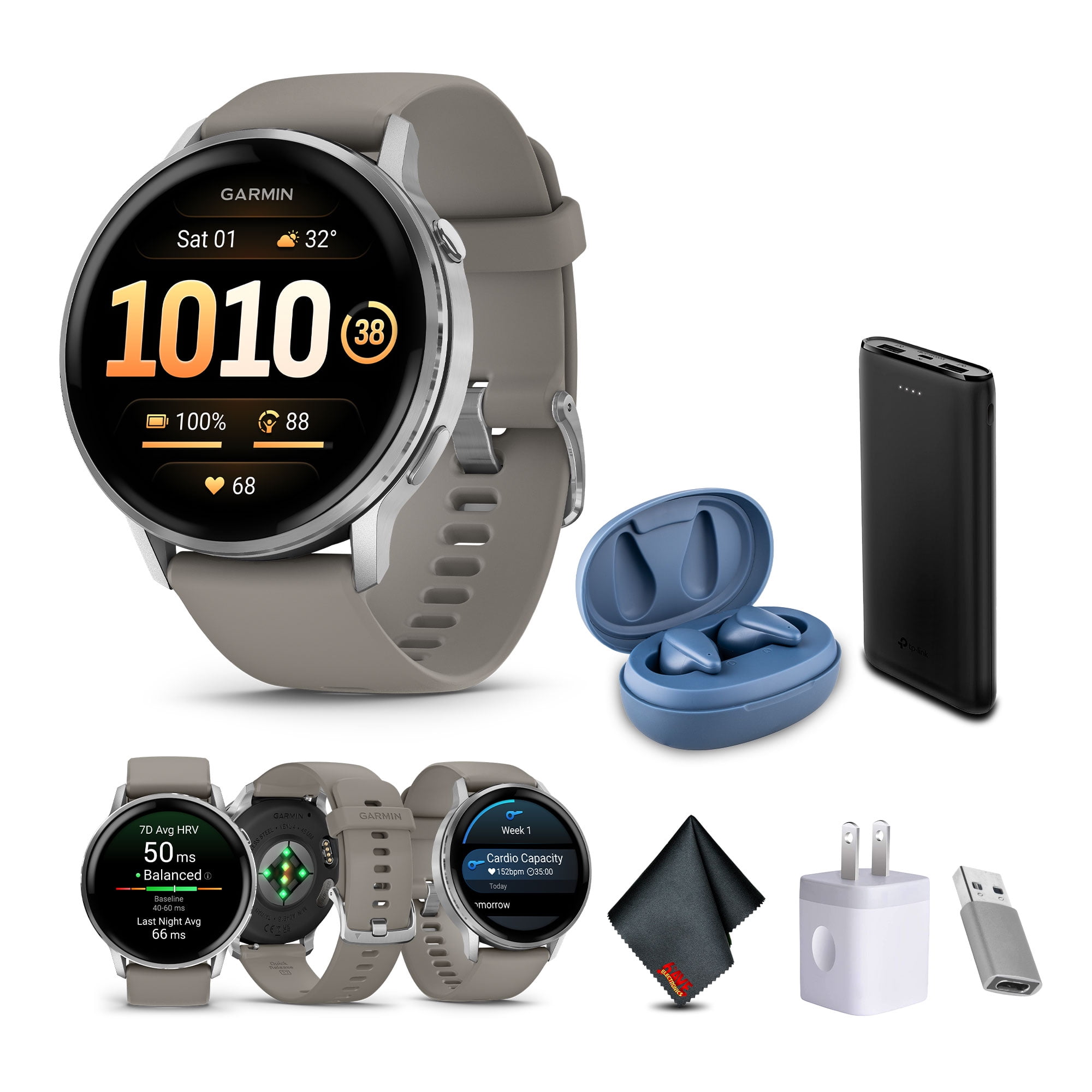 Garmin Venu 4 45mm GPS Fitness Smartwatch, Silver with Silver Gray Band Bundle
