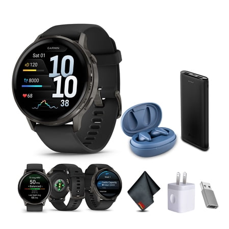 Garmin Venu 4, 45mm, Advanced Fitness and Multisport Tracker GPS Smartwatch, 1.4" AMOLED Display, Built-in Flashlight, 12 Days of Battery Life, Slate with Black Silicone Band (Watch Bundle)