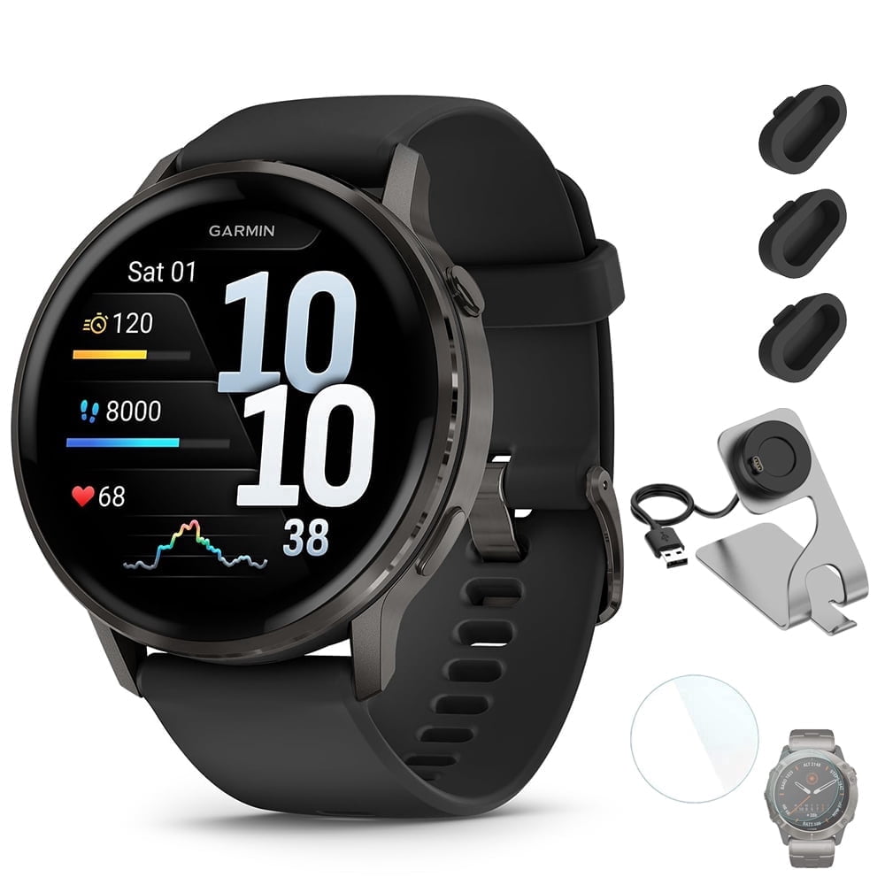 Garmin Venu 4 45mm GPS Smartwatch Slate w/ Black Bundle +Dock Dust Covers Screen Guards