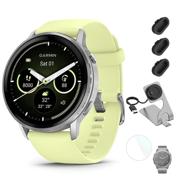 Garmin Venu 4 45mm GPS Watch Silver w/ Citron Bundle + Dock Dust Covers Screen Guards
