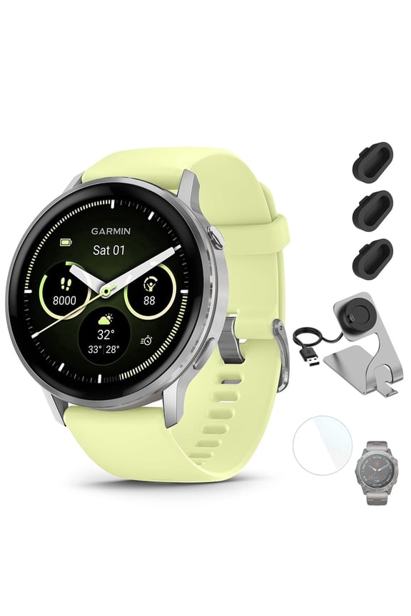 Venu 4 45mm GPS Watch Silver w/ Citron Bundle + Dock Dust Covers Screen Guards