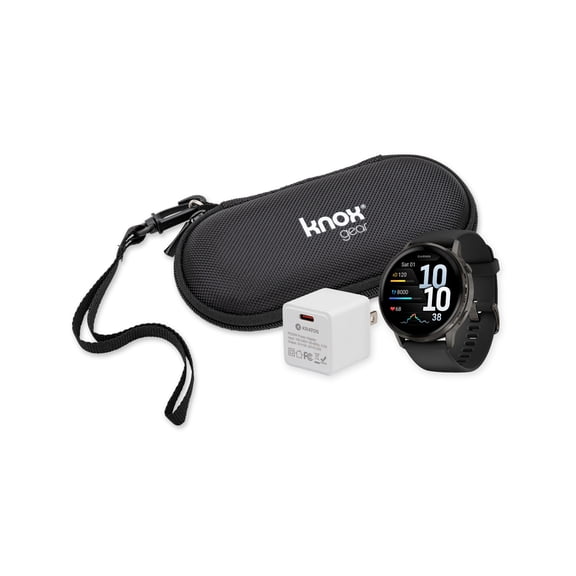 Garmin Venu 4 45mm with AMOLED Display Advanced Health Monitoring Built-in Flashlight Watch (Slate with Black Silicone Band) Bundle