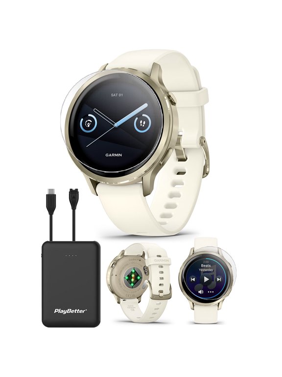 Garmin Venu 4 (Lunar Gold/Bone, 41mm) Fitness GPS Smartwatch Bundle with PlayBetter Portable Charger & HD Screen Protectors
