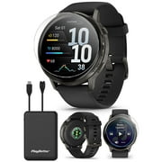 Garmin Venu 4 (Slate/Black, 45mm) Fitness GPS Smartwatch Bundle with PlayBetter Portable Charger & HD Screen Protectors