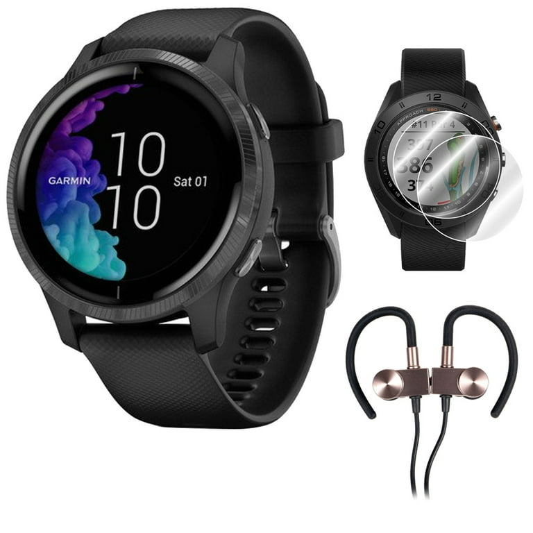 Garmin Venu Amoled GPS Smartwatch Black with Deco Gear Earbuds and Screen Protectors
