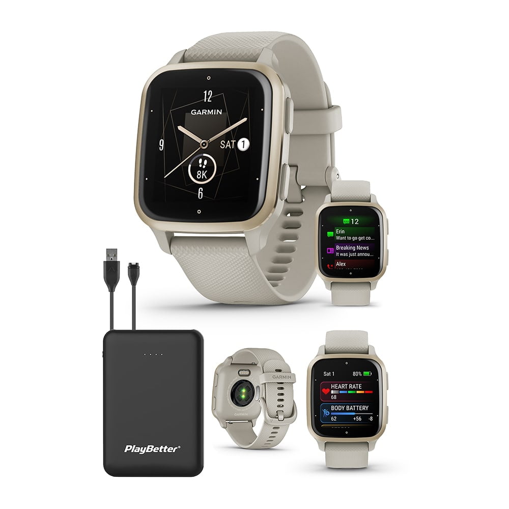 Garmin VENU SQ Fitness GPS Smartwatch-White/Gold -Silicone Band *New  753759260637