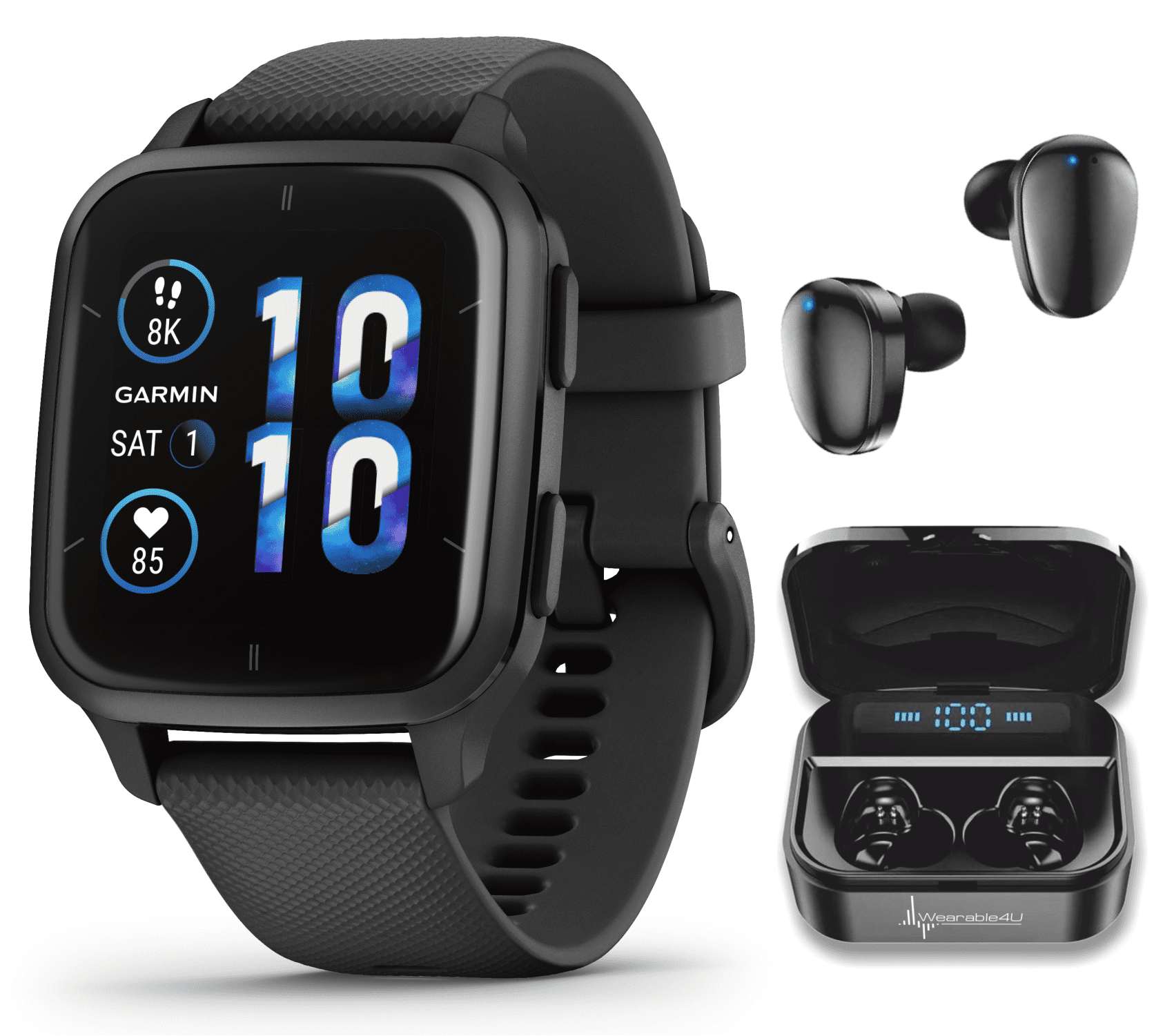 Garmin Venu Sq 2 Music Edition GPS Unisex Adult Smartwatch Black Slate with  Black Earbuds Bundle