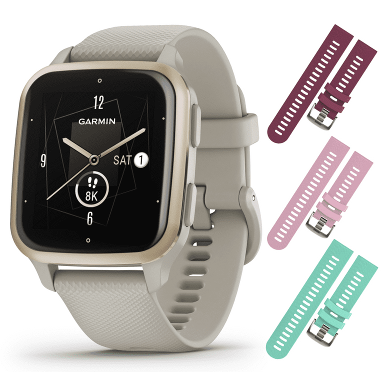 Garmin Venu Sq 2 - Music Edition, Unisex GPS Smartwatch, All-Day  Monitoring, Long-Lasting Battery Life, AMOLED Display, French Gray/Cream  Gold with Wearable4U 3 Straps Bundle (Berry/Pink/Teal) 