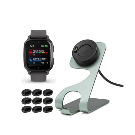 Garmin Venu Sq 2 Smartwatch (Slate Aluminum Bezel) with Gray Case Bundle