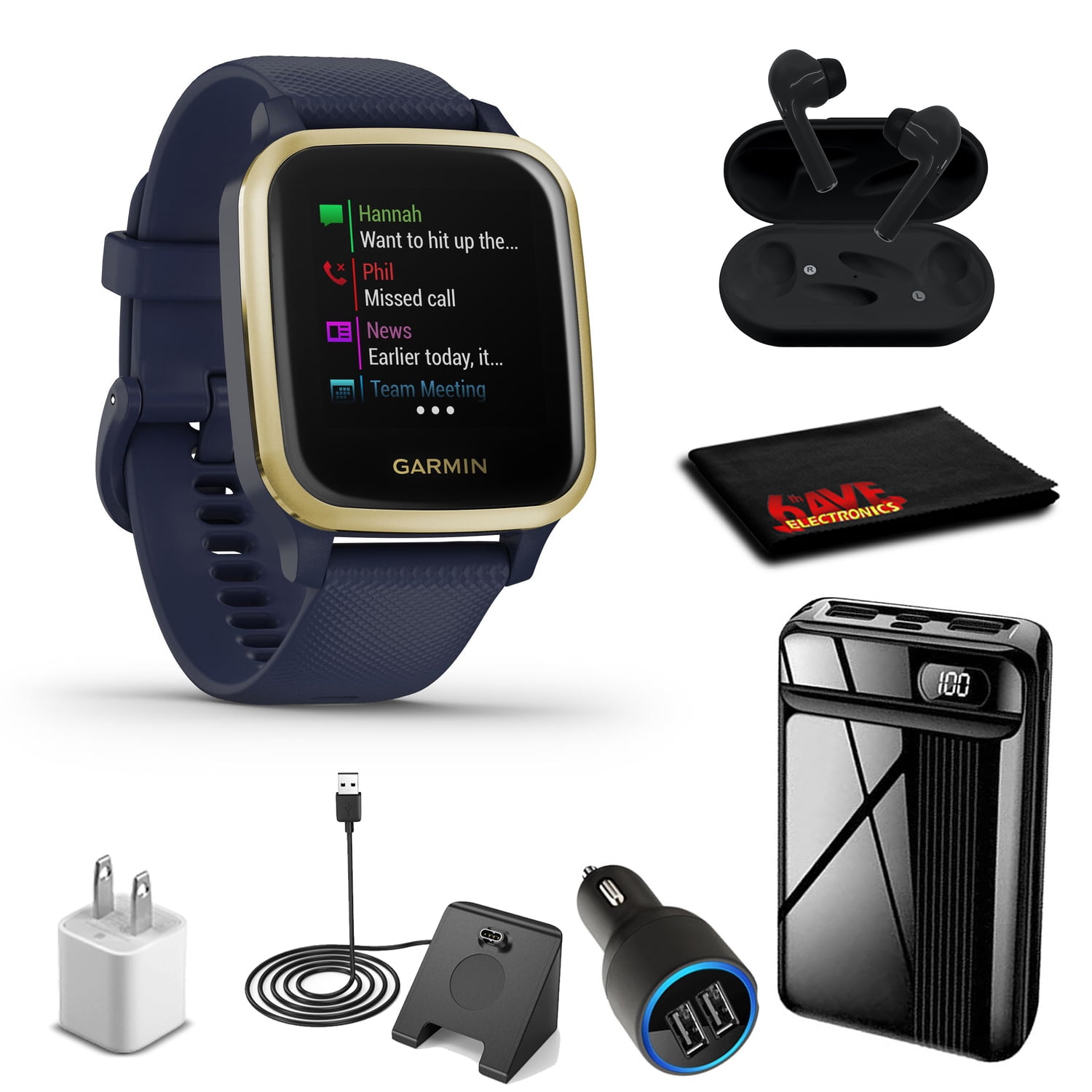 Garmin Venu Sq Music Navy light Gold Bundle With Accessories