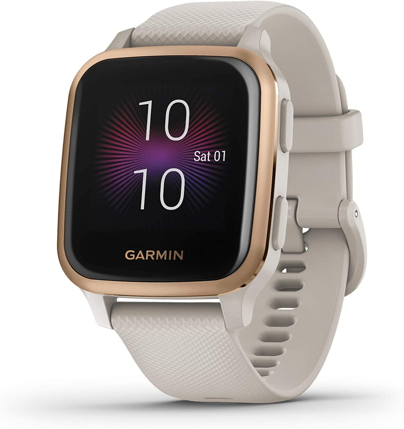 Garmin Venu Sq Music reloj inteligente GPS con pantalla tctil brillante cuenta con msica y hasta 6 das de duracin de la batera oro rosa con banda bronceada renovado Walmart