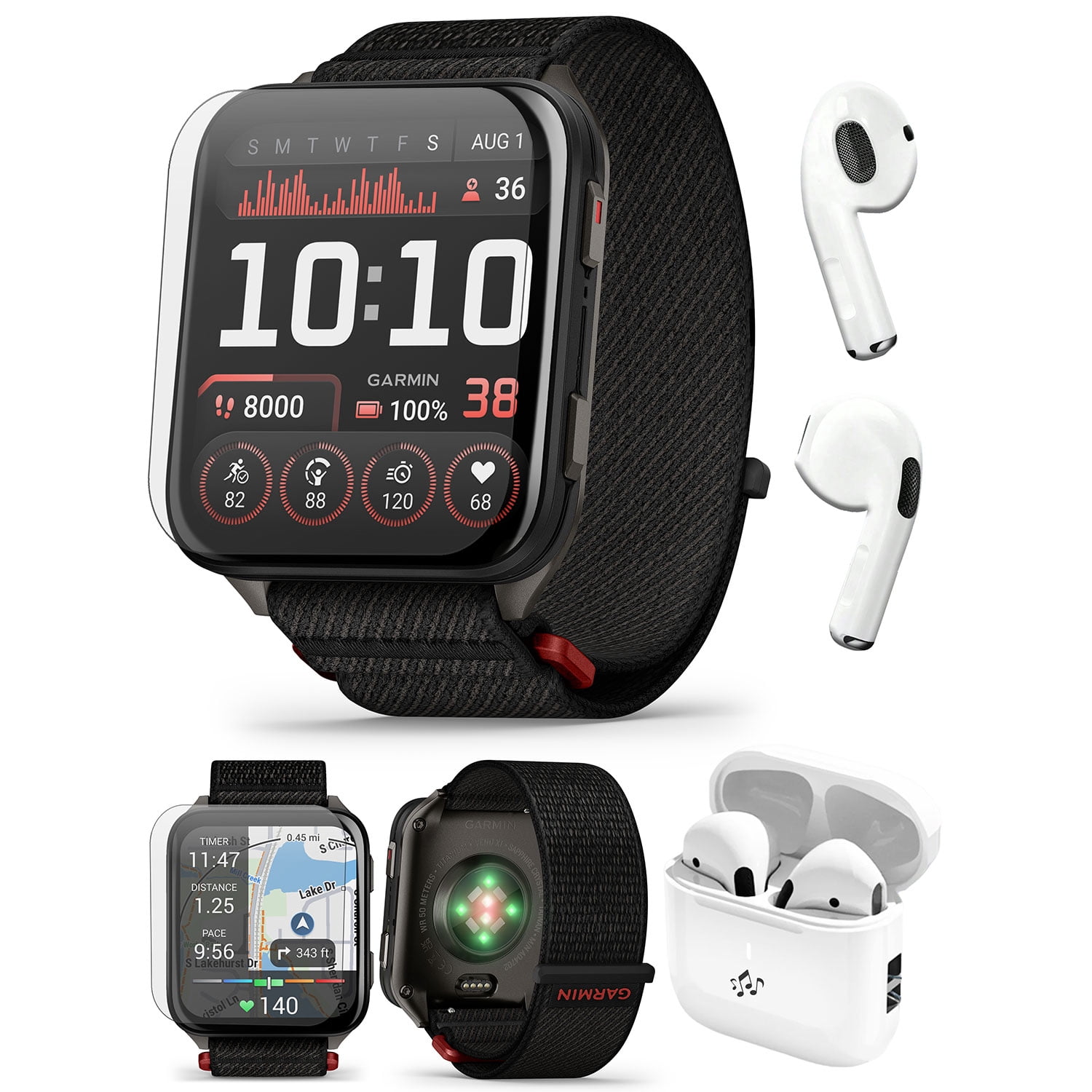 Garmin Venu X1 (Black/Slate Titanium) Fitness GPS Smartwatch Bundle with PlayBetter Wireless Earbuds & HD Screen Protectors