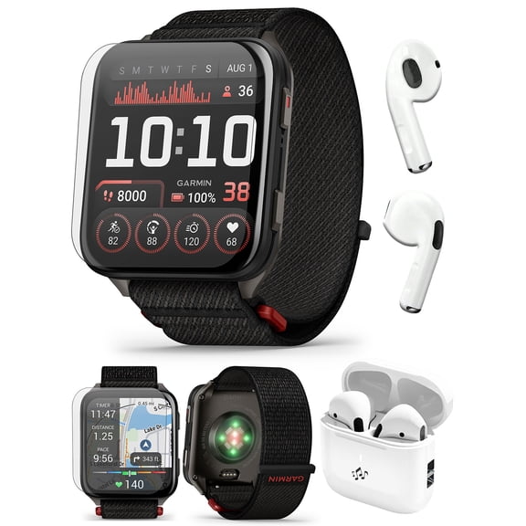 Garmin Venu X1 (Black/Slate Titanium) Fitness GPS Smartwatch Bundle with PlayBetter Wireless Earbuds & HD Screen Protectors