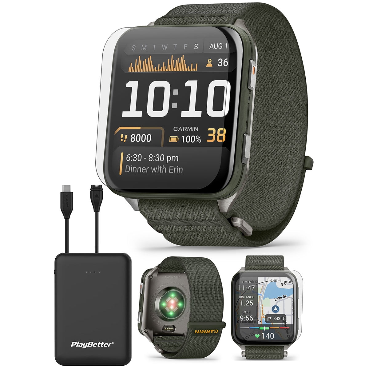 Garmin Venu X1 (Moss/Titanium) Fitness GPS Smartwatch Bundle with PlayBetter Portable 5000mAh Charger & HD Screen Protectors