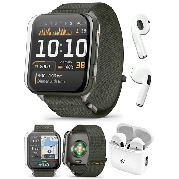 Garmin Venu X1 (Moss/Titanium) Fitness GPS Smartwatch Bundle with PlayBetter Wireless Earbuds & HD Screen Protectors