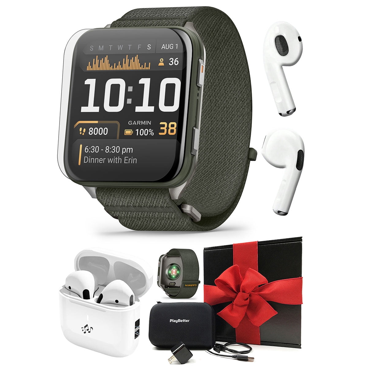 Garmin Venu X1 (Moss/Titanium) Fitness GPS Smartwatch Gift Box Bundle with PlayBetter Wall Adapter & Hard Case