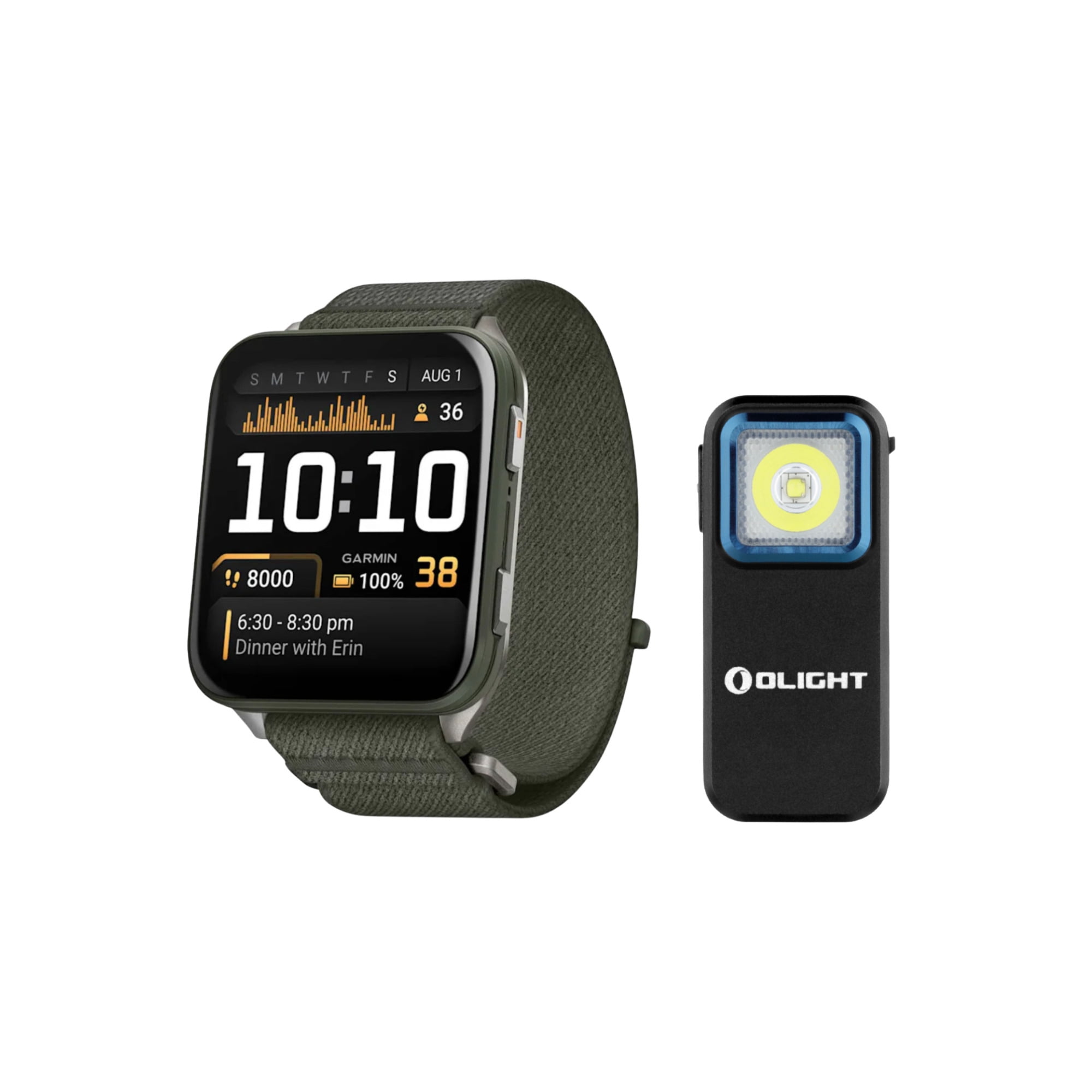 Garmin Venu X1 Moss with Titanium Caseback and Moss ComfortFit Nylon Band Bundle with Rechargeable Clip-On (2 Items)