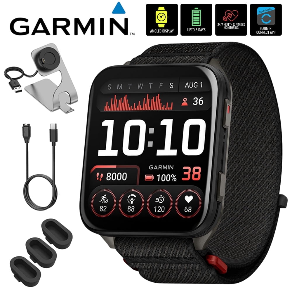 Garmin Venu X1 Premium GPS Smartwatch, Black Titanium 010-02980-00 Bundle with Deco Essentials Charging Dock, 3x Silicone Dust Cover and USB Type C Charging and Sync Cable