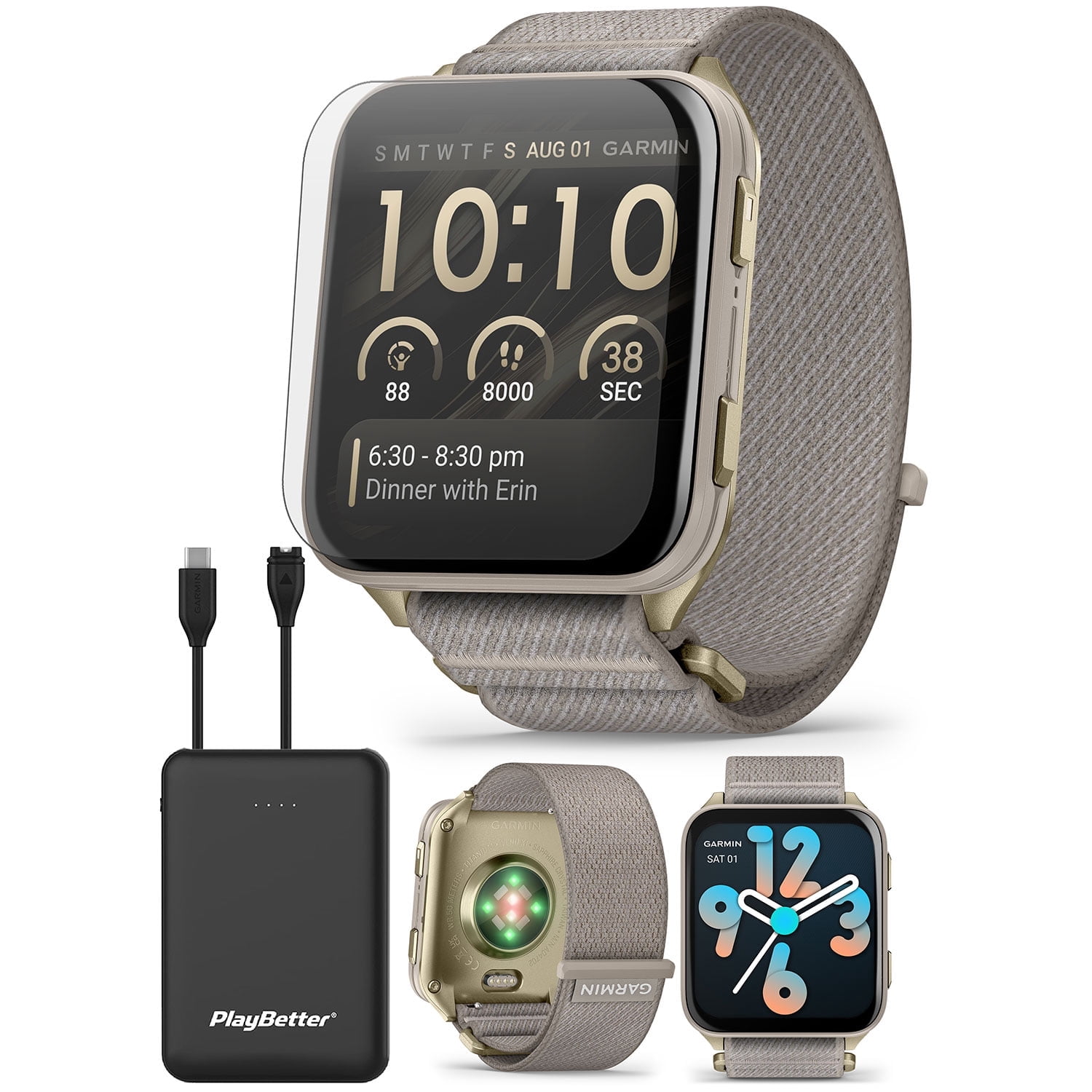 Garmin Venu X1 (Soft Gold/French Gray) Fitness GPS Smartwatch Bundle with PlayBetter 5000mAh Portable Charger