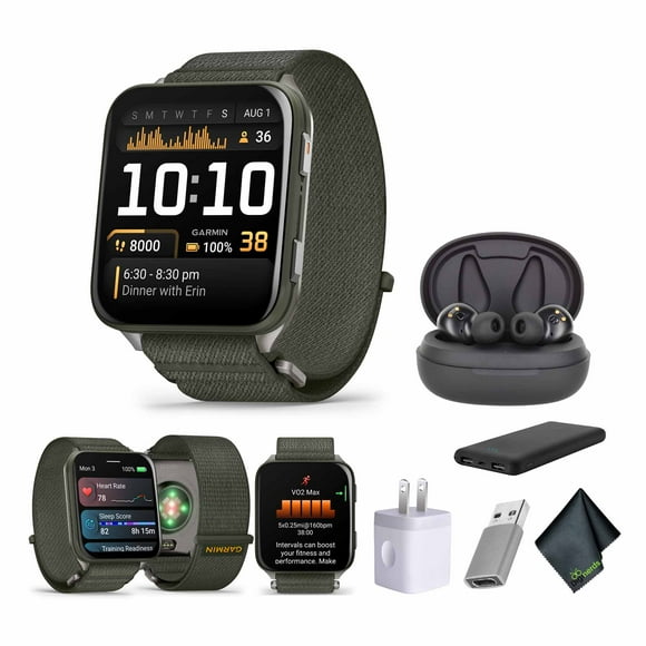Garmin Venu X1, Thin and Lightweight GPS Smartwatch, 2 inch AMOLED Display, Advanced Health and Fitness Features, Moss with Titanium Caseback Bundle With Accessories