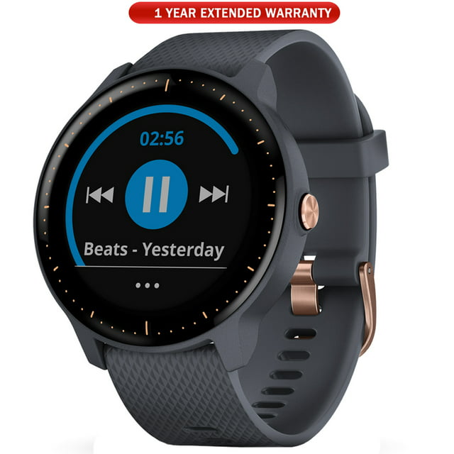 Garmin Vivoactive 3 Music GPS Smartwatch Granite Blue + Rose Gold (010-01985-31) with 1 Year Extended Warranty