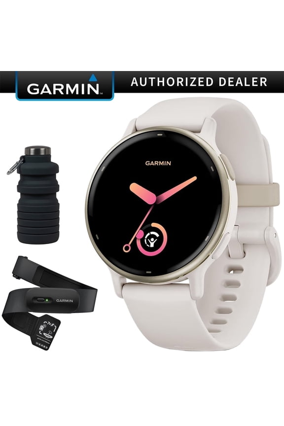 Vivoactive 5 Fitness Smartwatch, Ivory with HRM 200 Heart Rate Monitor Strap (M-XL) Bundle with Deco Essentials Collapsable Water Bottle