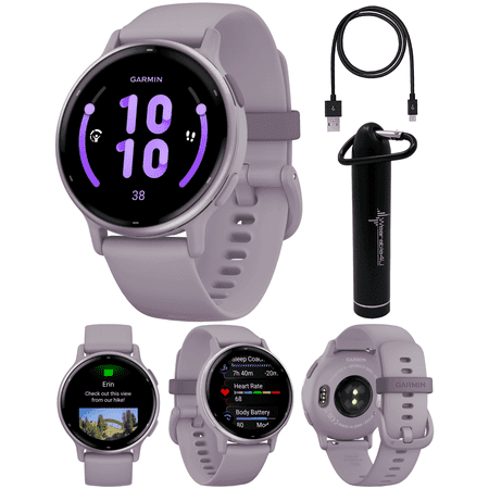 Garmin Vivoactive 5 Health and Fitness GPS Smartwatch, 1.2 in AMOLED Display, Up to 11 Days of Battery, Metallic Orchid Aluminum Bezel with Orchid Case with Wearable4U Power Bank Bundle