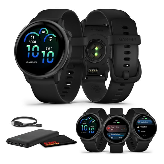 Garmin Vivoactive 6 Fitness GPS Smartwatch AMOLED Display Slate with Black Silicone Band, 11-Day Battery, 80  Sports Modes, Activity Tracking Smart Features, Music, Contactless Payments Bundle